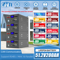 Grade A 48V 200AH Lifepo4 Battery Pack 10.24KW Built-in 16S 200A BMS 51.2V Rechargeable batteri For RV Home Energy System No Tax