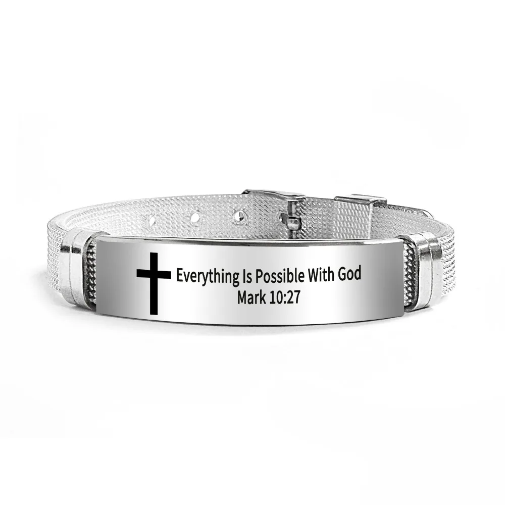 Stainless Steel/PVC Inspirational Quotes Braclets Adjustable Bible Verse Family Friendship Bracelet Silver Bible Verse Bracelet