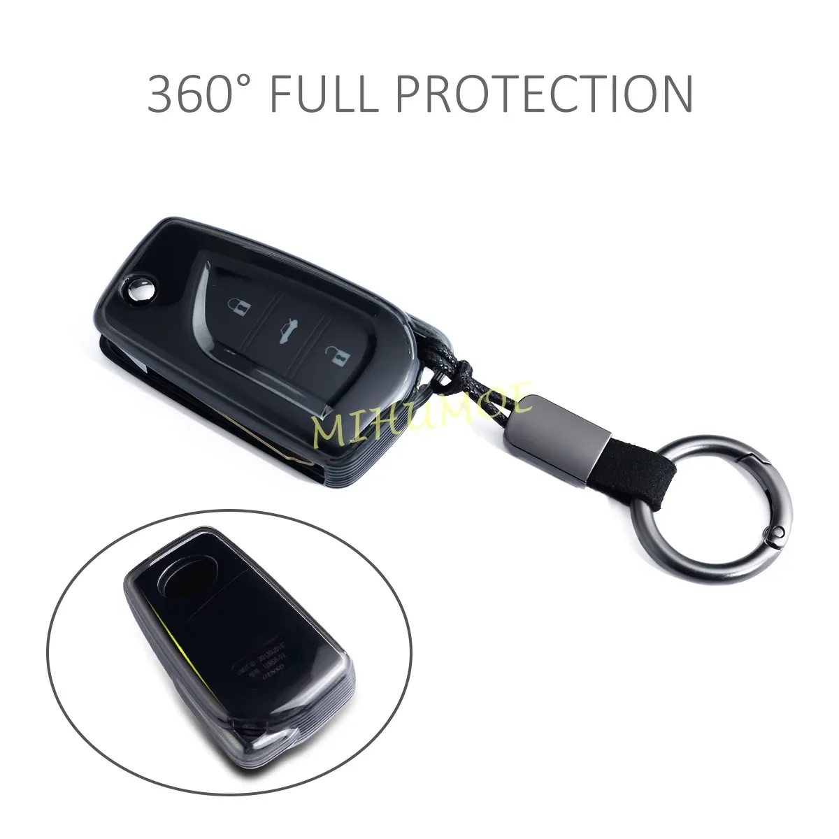 For Toyota RAV4 Camry C-HR Corolla LE Hatchback Sedan Hilux Metal Black Transparent Car Flip Key Fob Case Cover Keychain Ring