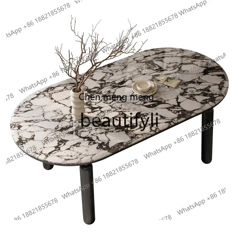 

Marble dining table light luxury high sense household Italian simple restaurant oval dining table