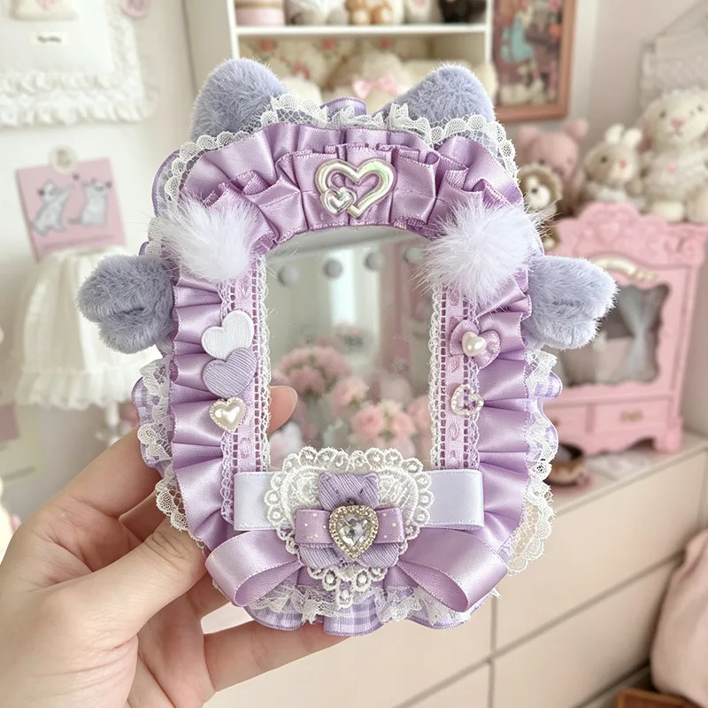 Ins Lace Bow Cat Ear Handmade Card Holder Cute Delicate Student Oshi Photocard ID Protector Guka Decoration Card Sleeve