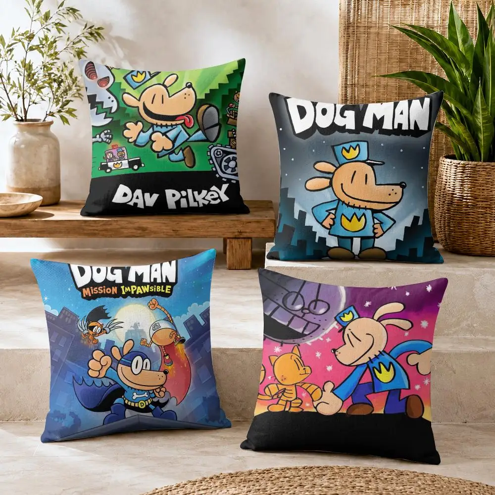 D-Dogman Cartoon Cushion Cover Summer Coolness Linen Organic Fabric Sofa Pillow Case Double-Sided Printing Home Decor