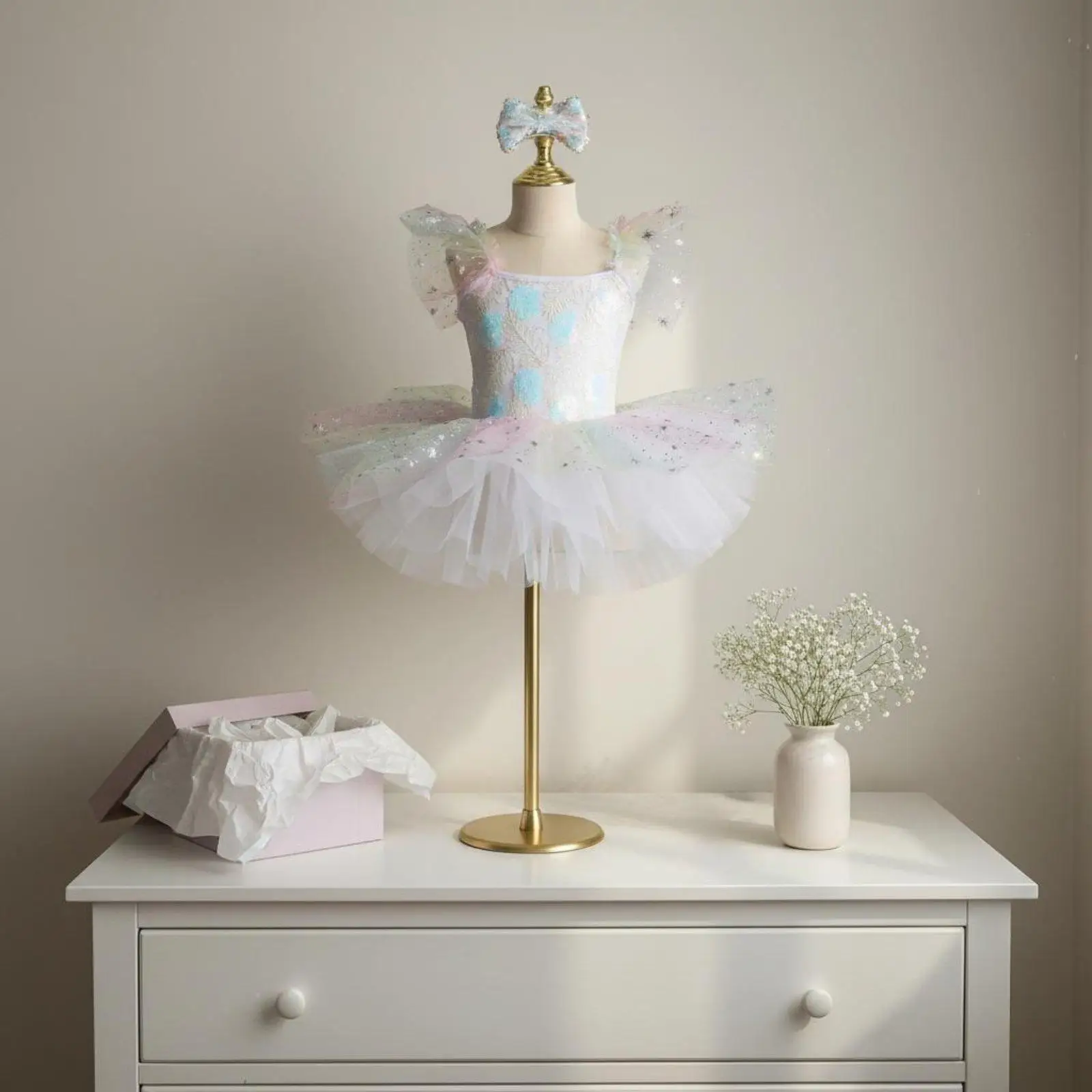 Girls Sequin Tutu Dress Sequins Ballet Skirt Dress Ruffle Sleeves Rainbow Tulle Princess Costume for Dancers, Performance,