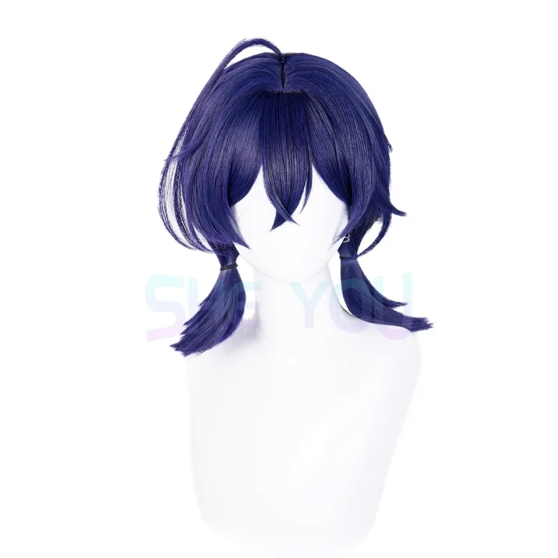 Game Belle Long 40cm Blue Black Double Ponytail Cosplay Anime Wig Heat Resistant Synthetic Hair Halloween Party Wigs