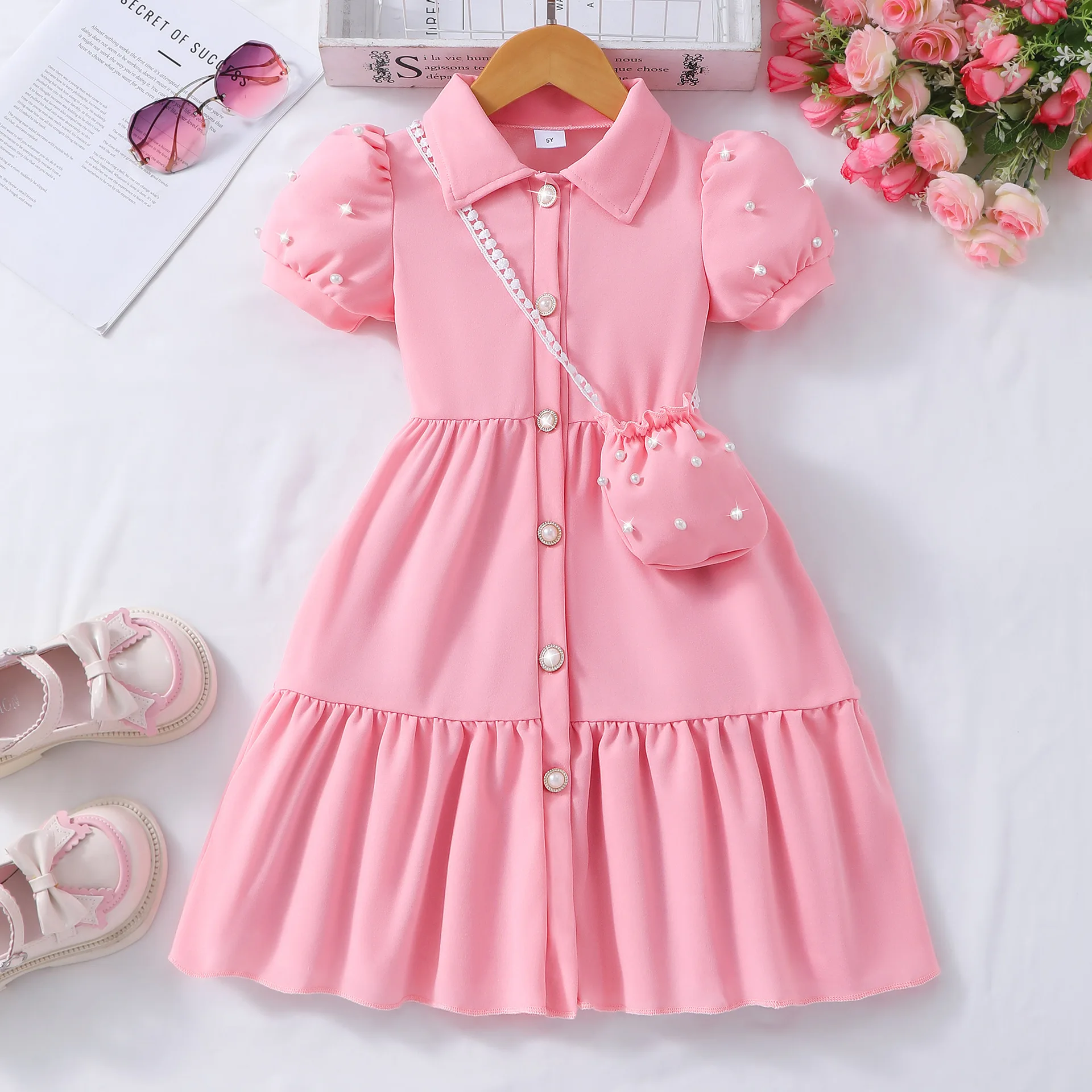 3-7T summer children kids girls fashion cute short sleeve dress