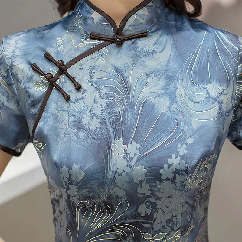 Modern Chinese Style Short Sleeve Print Cheongsam Daily Summer Vintage New High-end Improved Version Qipao Dress For Women
