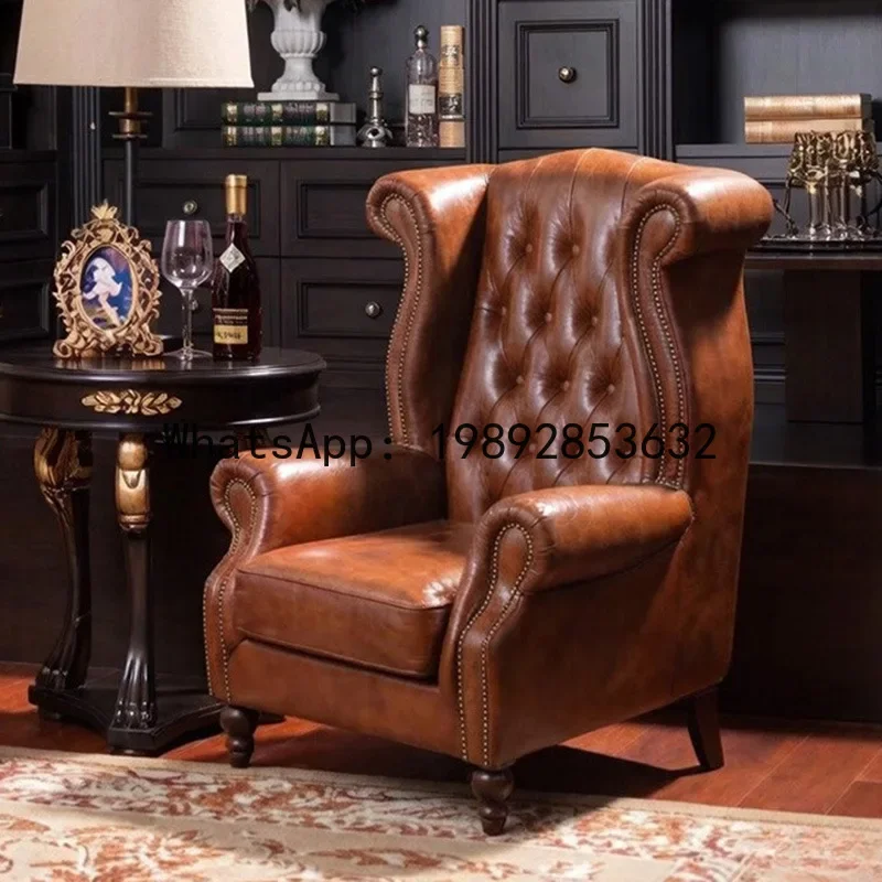 

a-15 genuine leather tiger chair single sofa living room hotel sofa chair retro furniture