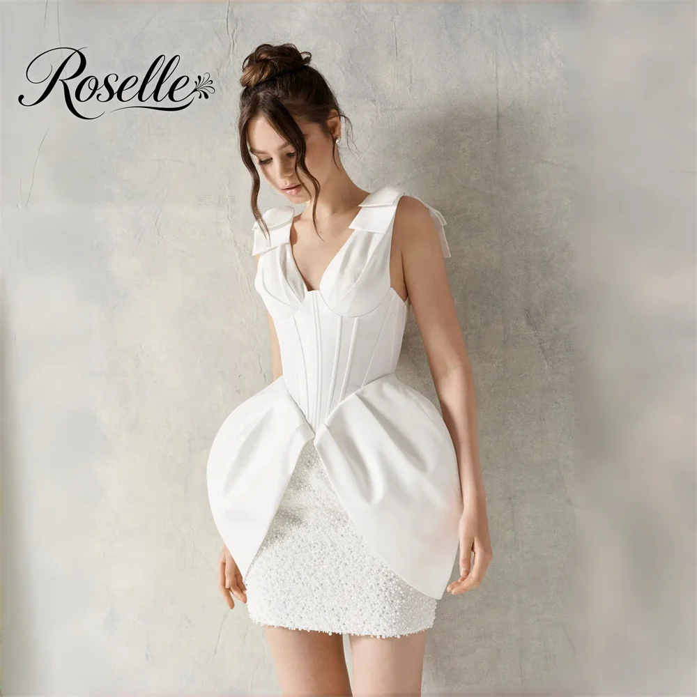 Elegant Beading Lace Short Wedding Dress Pleat Satin V-Neck Spaghetti Straps Sleeveless Bridal Gowns Customized Vestido De Novia