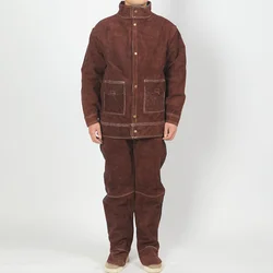 Retardant Cowhide Work Clothes Suit Men's Heat Insulation Anti-spark Welder Uniform Argon Arc Welding Protective Clothing