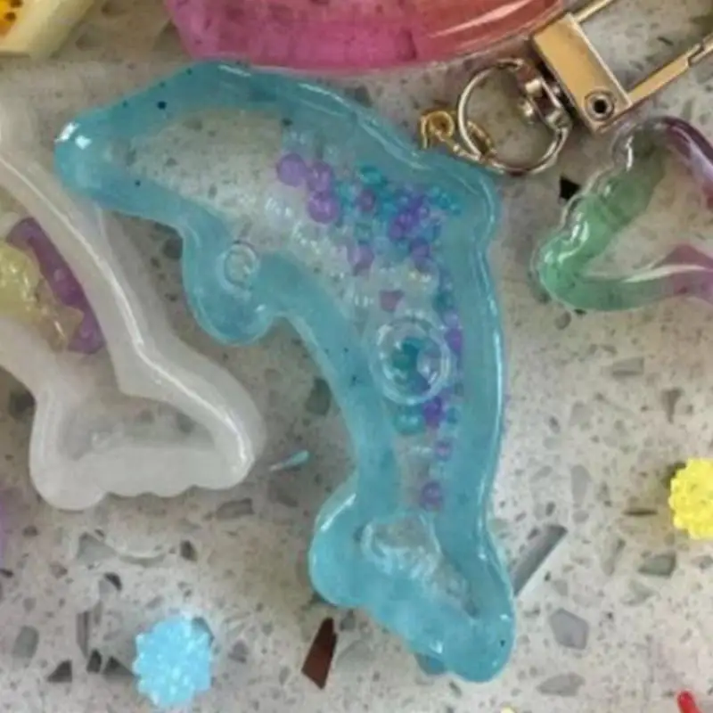 97QE Unique Dolphin Resin Mould for Epoxy Silicone Shaker Mould Keychain Pendant Casting Mold for Jewelry DIY Decor