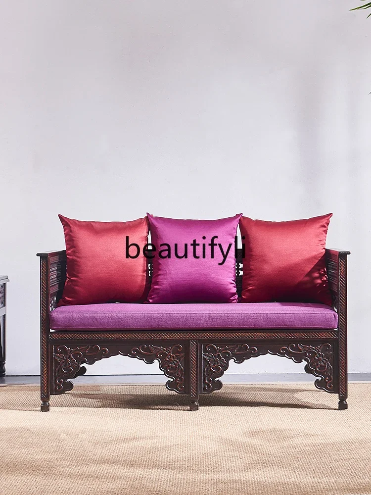 

ss CAsh wood small apartment living room double sofa chair, Thai solid wood furniture carved chair