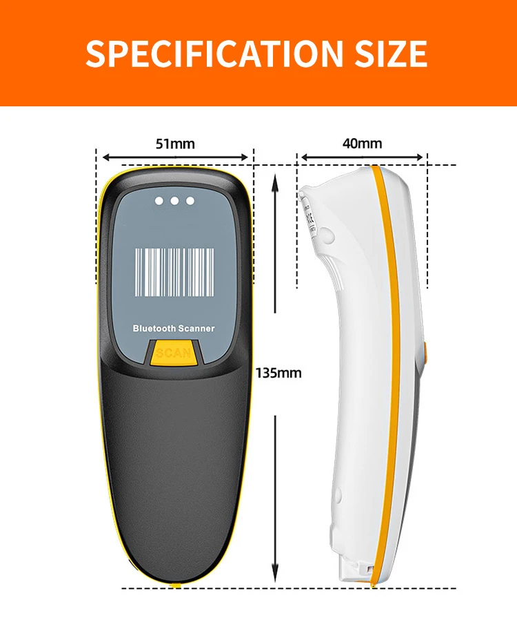 Imagem -02 - Mini Handheld Barcode Scanner sem Fio Bluetooth Bolso qr Bar Code Data Matrix Leitor para Ios Android Mobile Windows Pdf417