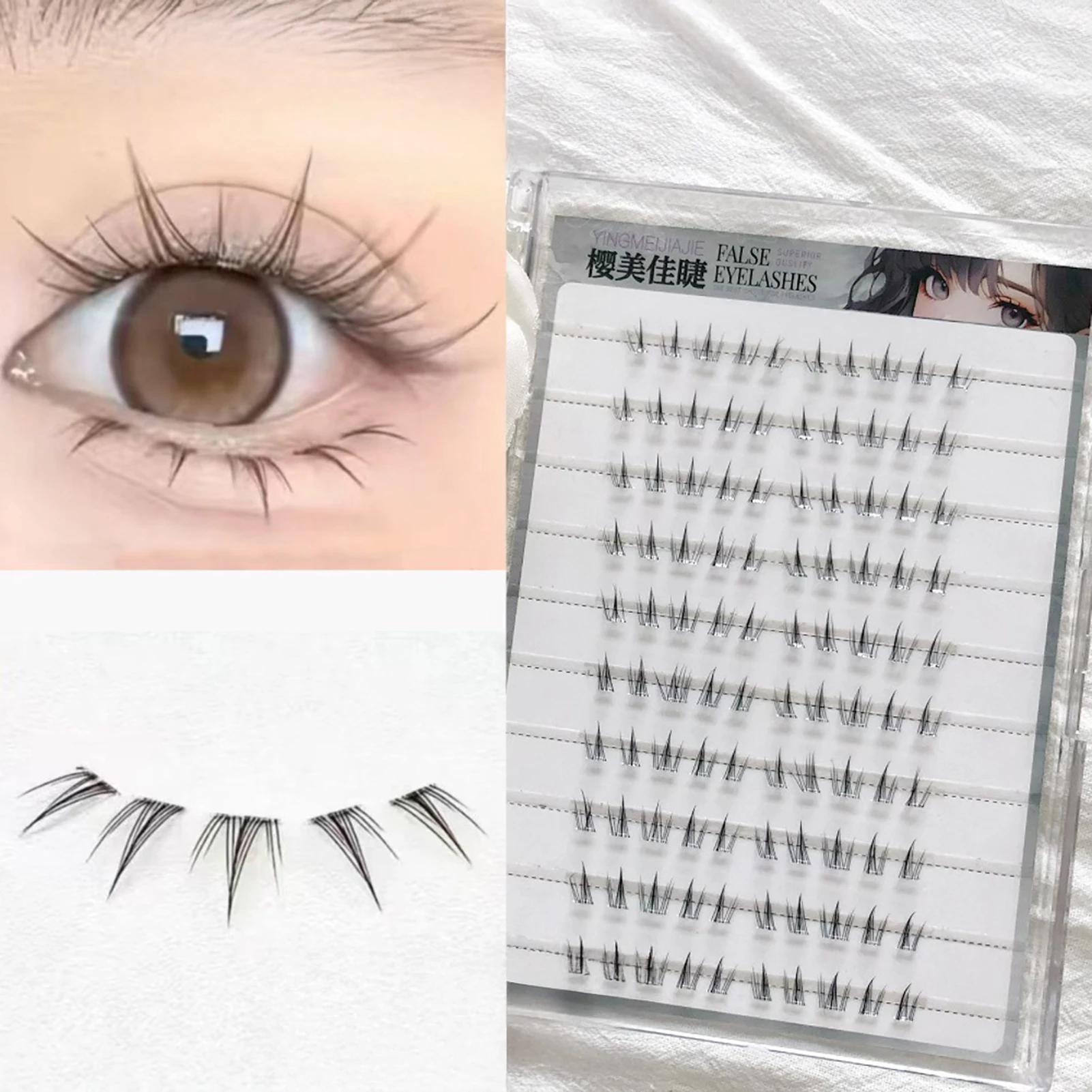 5-7mm 接着剤不要のつけまつげクラスター、自然なふわふわの下まつげ、女性用、毎日のデートや結婚式に