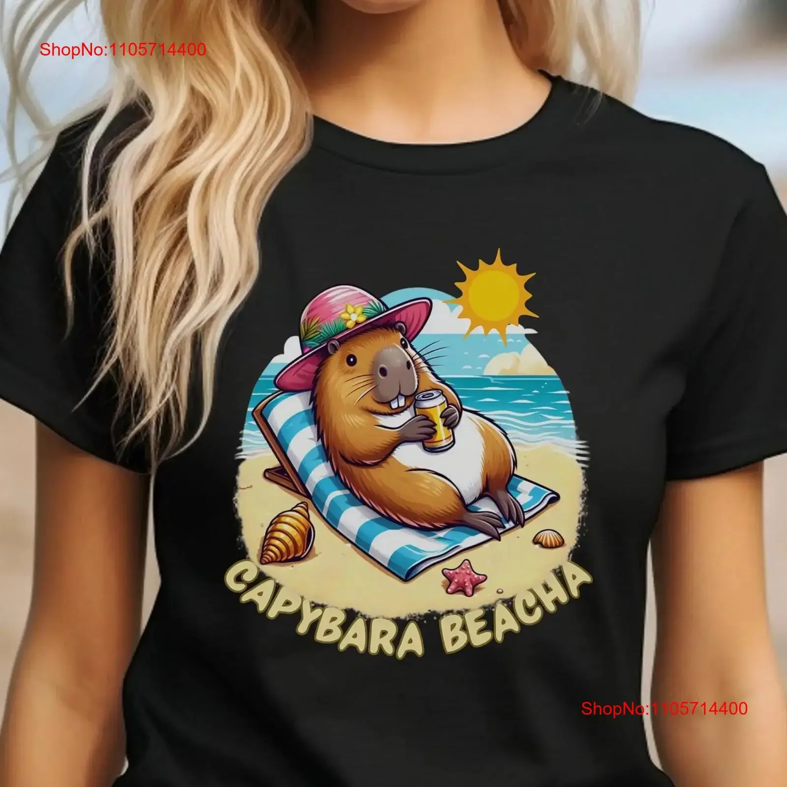 Capybara Beach T Shirt Summer Vacation Womens Cute Lounging vintage Washed designer clothes homme Stretched