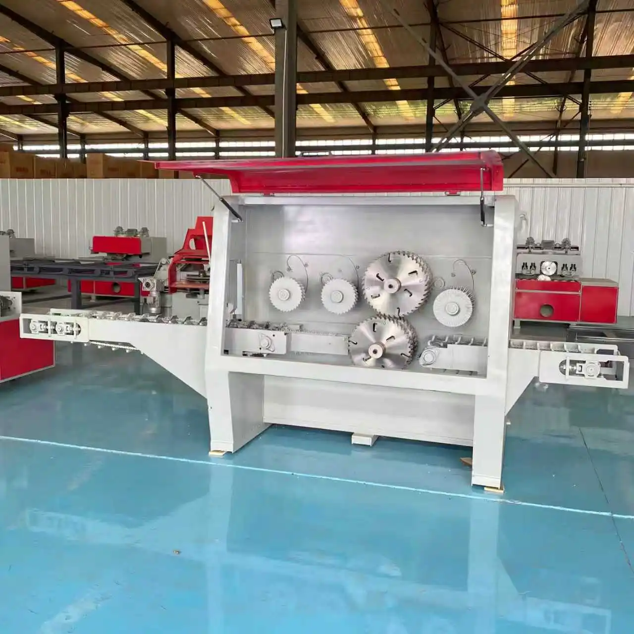 Heavy Duty Round Timber Multi-Piece Saw, Woodworking Machinery, Log Cutting Machine Upper and Lower Disc Saw