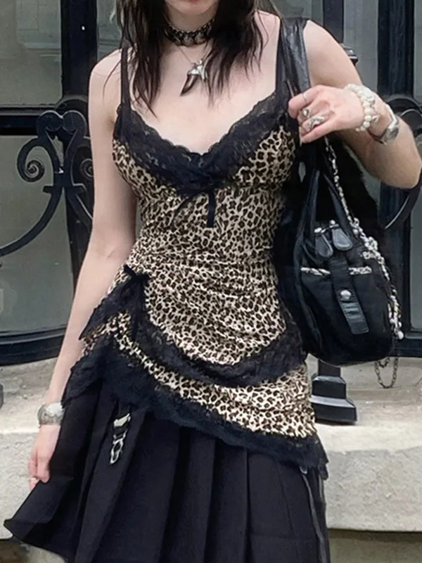 

Asymmetric Leopard Lace Insertion Strap Vest Spicy Girl Inner Wear Chinese Ethnic Sle Women's Faion Summer 2025
