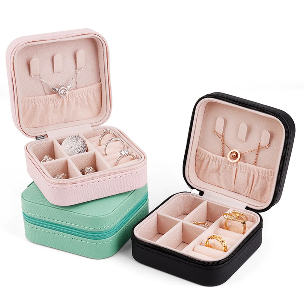 

Portable Jewelry Storage Box Travel Jewelry boxes Zipper Leather Earrings Necklace Ring Jewelry Earring Case Organizer Display