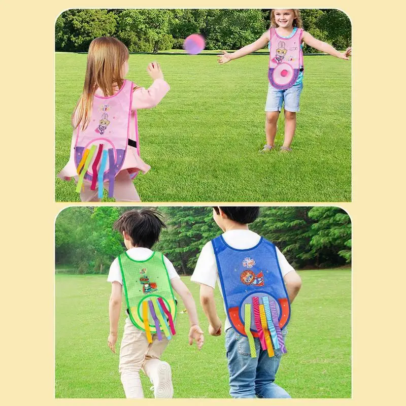 휴대용 닷지볼 태그 게임 던지기 타겟 게임 캐치볼 세트, 어린이 닷지볼 장난감, 학교 마당 야외 끈끈한 조끼 포함