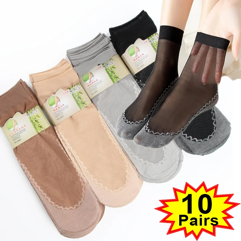 

Velvet Silk Socks Spring Summer Women Soft Socks Non-Slip Bottom Splice Transparent Ladies Thin Breathable Sock