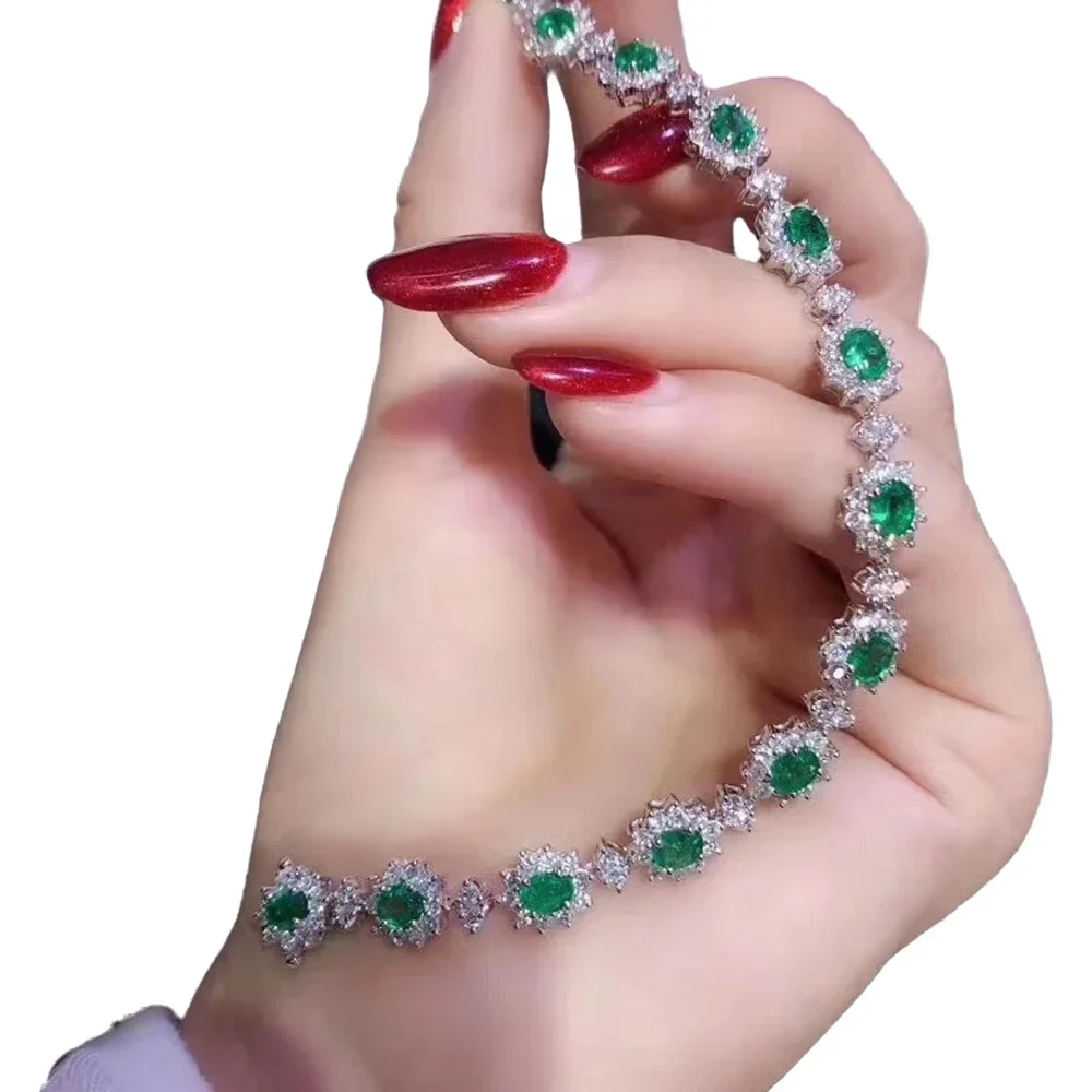 

KJJEAXCMY Fine Jewelry 925 Sterling Silver inlaid gemstone Emerald women hand bracelet lovely support Girl's Party Birthday Gift