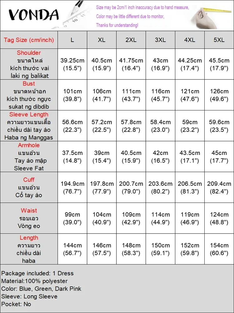 VONDA Plus Size Women Vintage Print Dresses 2025 Long Flare Sleeve Bohemian Maxi Robe Casual Loose Autumn Party Long Vestido 5XL