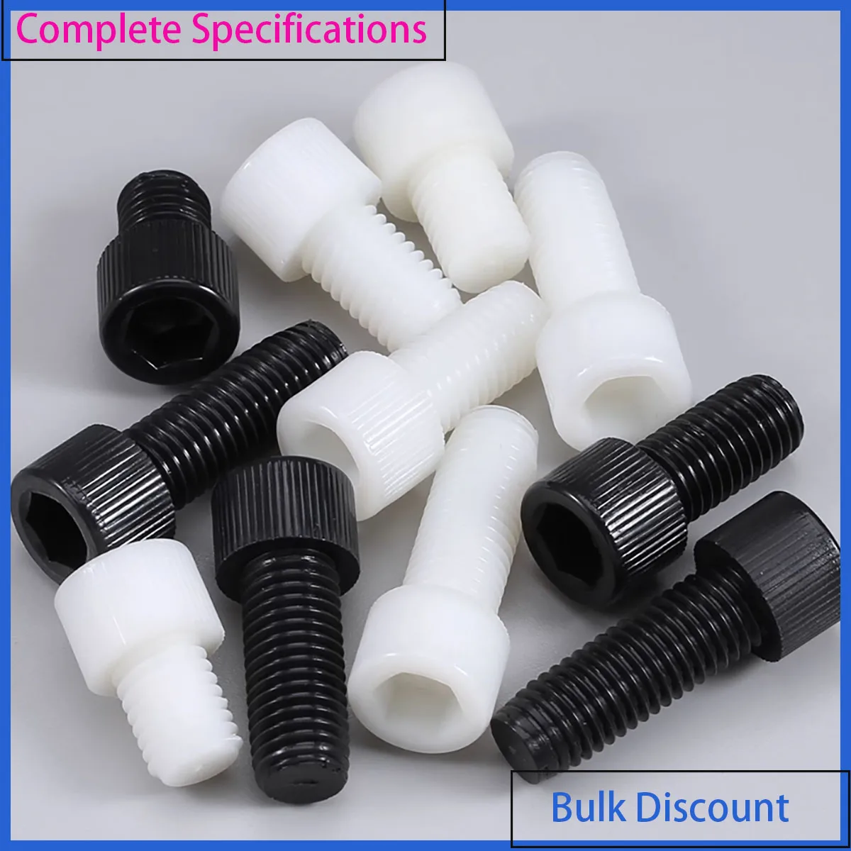 Black/White Nylon Hex Socket Head Screw M3-M10 Cup Head Knurled Plastic Bolt Insulation Fastener Hardware