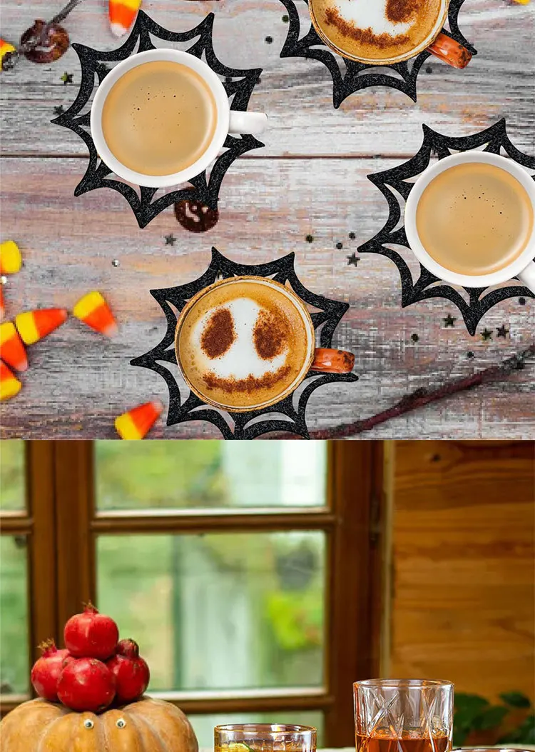 Spooky Halloween Spider Web Non-woven Coasters 12Pcs, Cup Holders Table Ornament for Home Halloween Dinner Party Decor ﻿