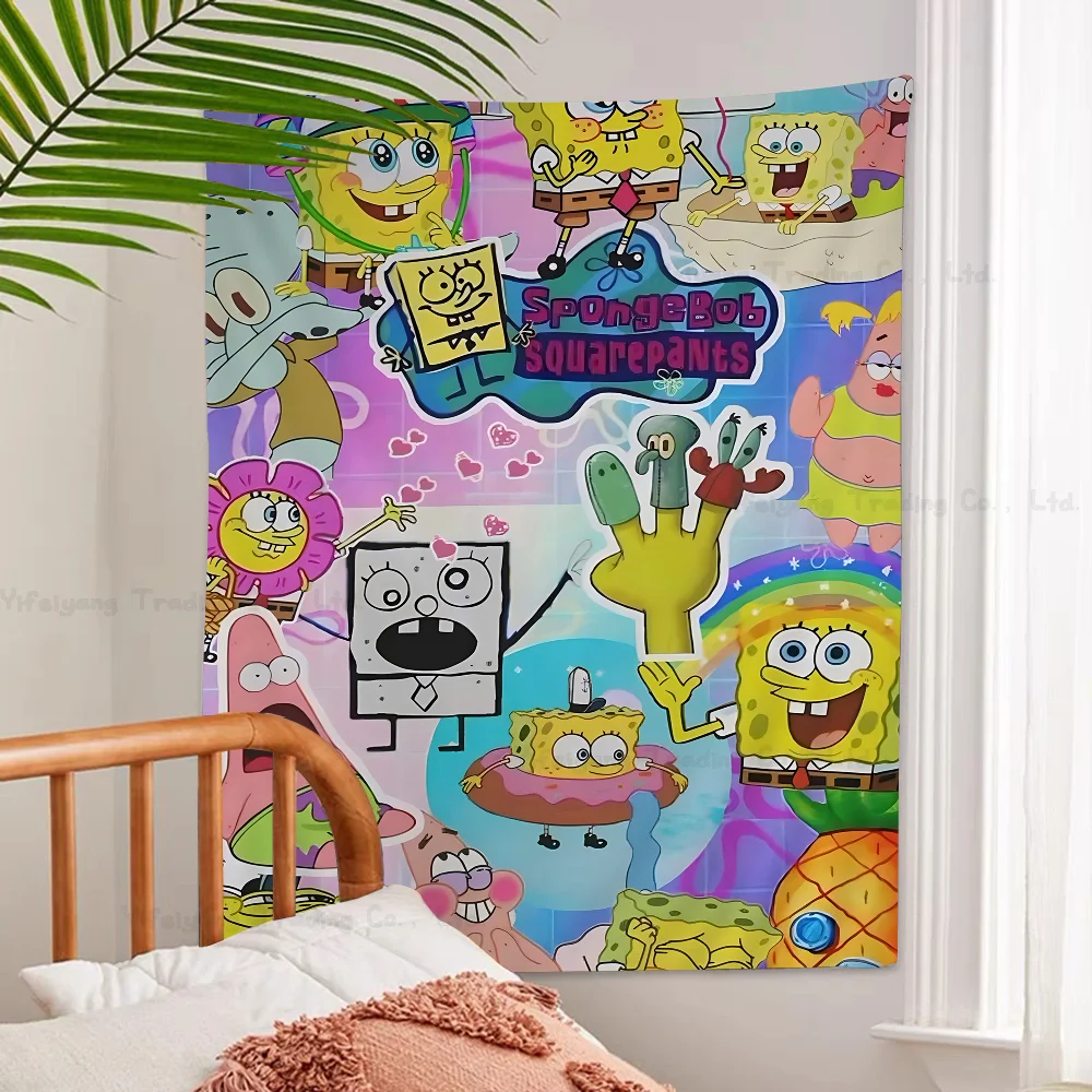 SpongeBob Patrick Star Squidward Tapestry Anime Tapestry Hippie Flower Wall Carpets Dorm Decor Wall Hanging Home Decor