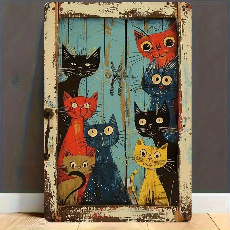 2026--Vintage Metal Wall Decor -Funny Multi-Cat Design with Peeking Cats-Heavy-Duty Iron Construction - Rustic Farmhouse Cafe Ga