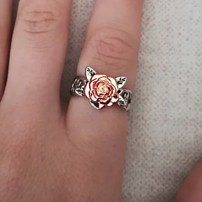 Rose Shaped Ring for Women Vintage Style Hollow Out Flowers Double Color Rings Fashion Jewelry Engagement Rings for Women