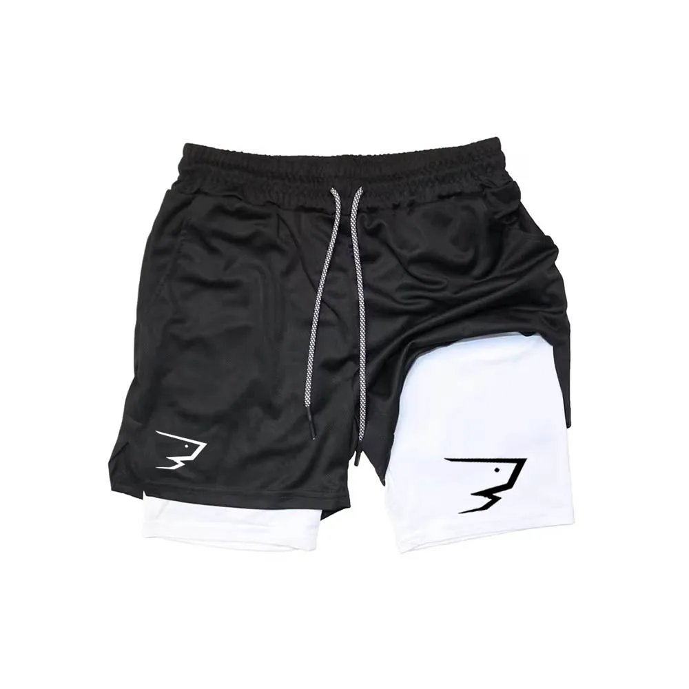 Men's Compression Gym Shorts Printed Sports Pants, Double Layered, Quick Drying Basketball Beach Muscle Fitness