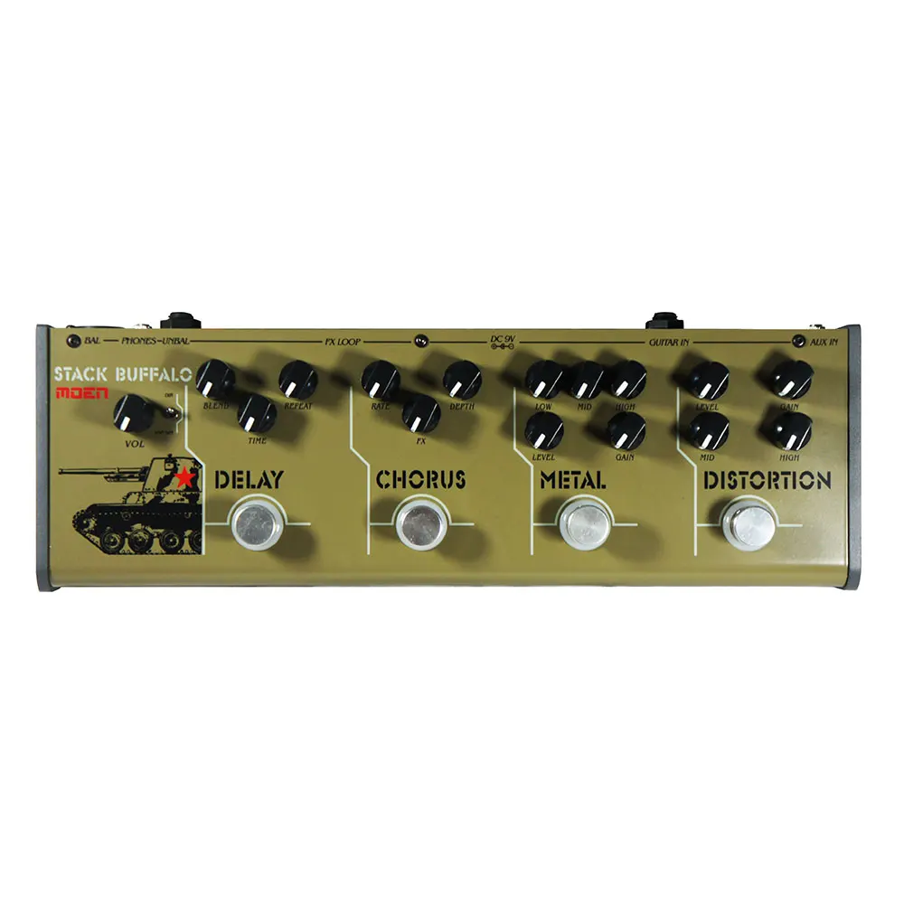 Electric Guitar Effects STACK BUFFALO Metal Distortion Chorus Delay Volume Aux Input Balanced Unbalanced Output FX Loop DC 9V