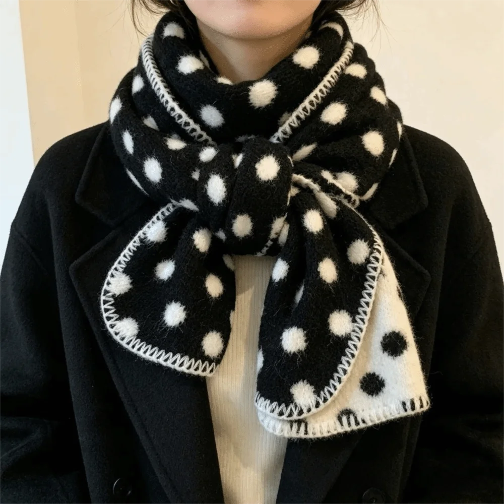 Fashion Color-Block Polka Dot Scarf Korean Style Lightweight Winter Shawl Windproof Double-Sided Wool Scarf Autumn Winter