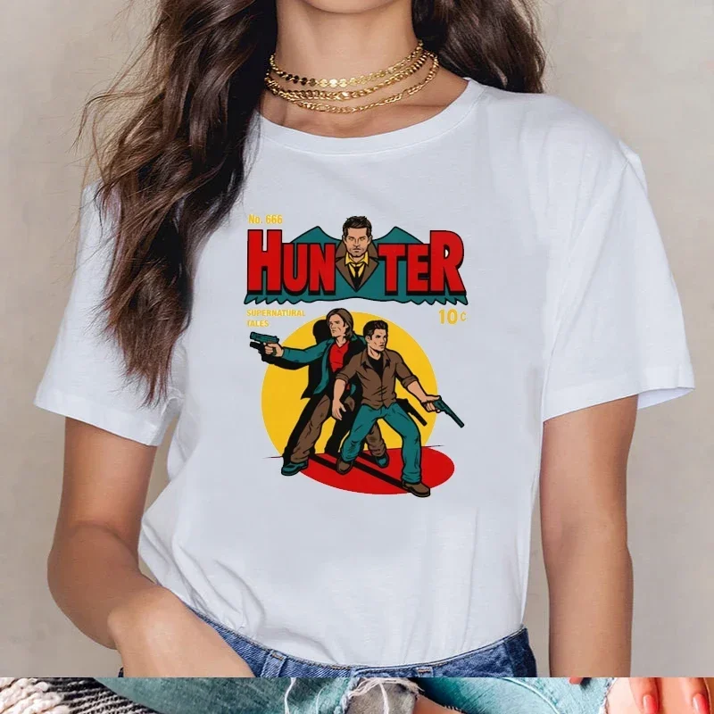 2024 New Women's Supernatural TV Graphic T-shirt Summer Rock Hip Hop Street Style Harajuku Short Sleeve Retro T-shirt