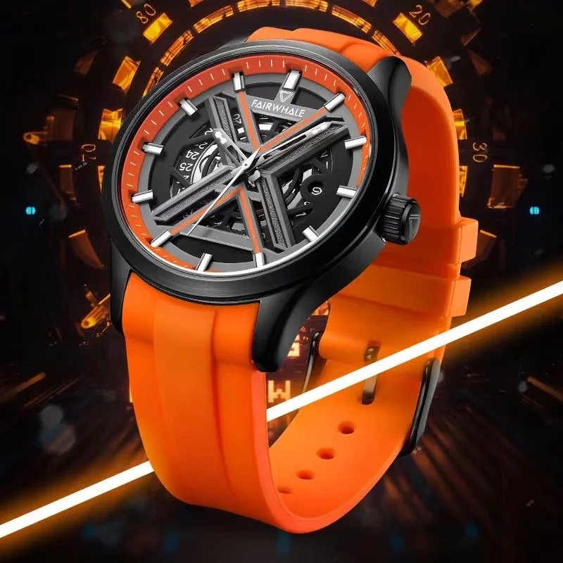 Mark Fairwhale Men's Sports Automatic Watch Fashion Casual Mechanical Wristwatch Waterproof Silicone Strap