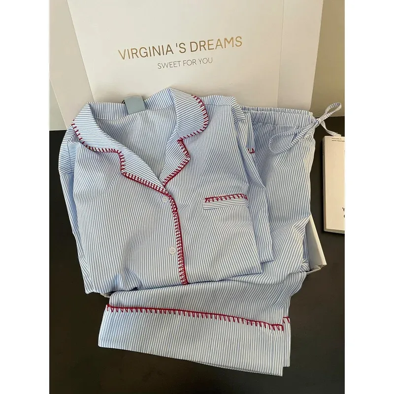 

Новые длинные брюки в полоску с усовершенствованной полоской, хлопковые брюки с облаком, весна-осень, свободные комплекты домашней одежды для женщин