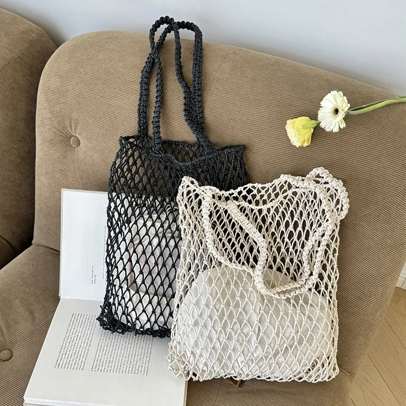 

Fashion new summer woman cotton handwoven bag luxury hollow handbag female large capacity boho beach vacation fashion shopping b