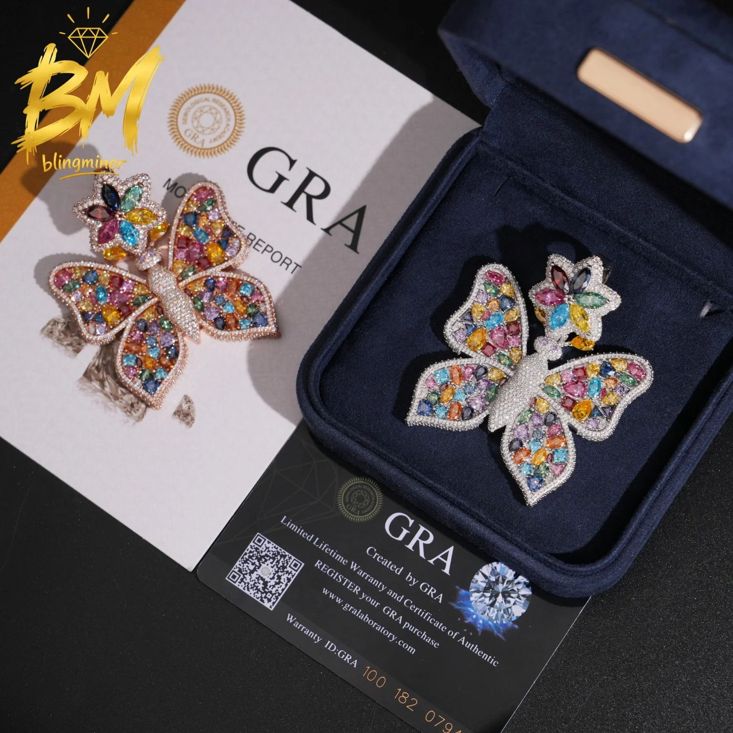 Blingminer Butterfly VVS Moissanite Pendant For Men Women S925 Silver Pendants Jewelry Pass Diamonds Tester GRA Free Shipping