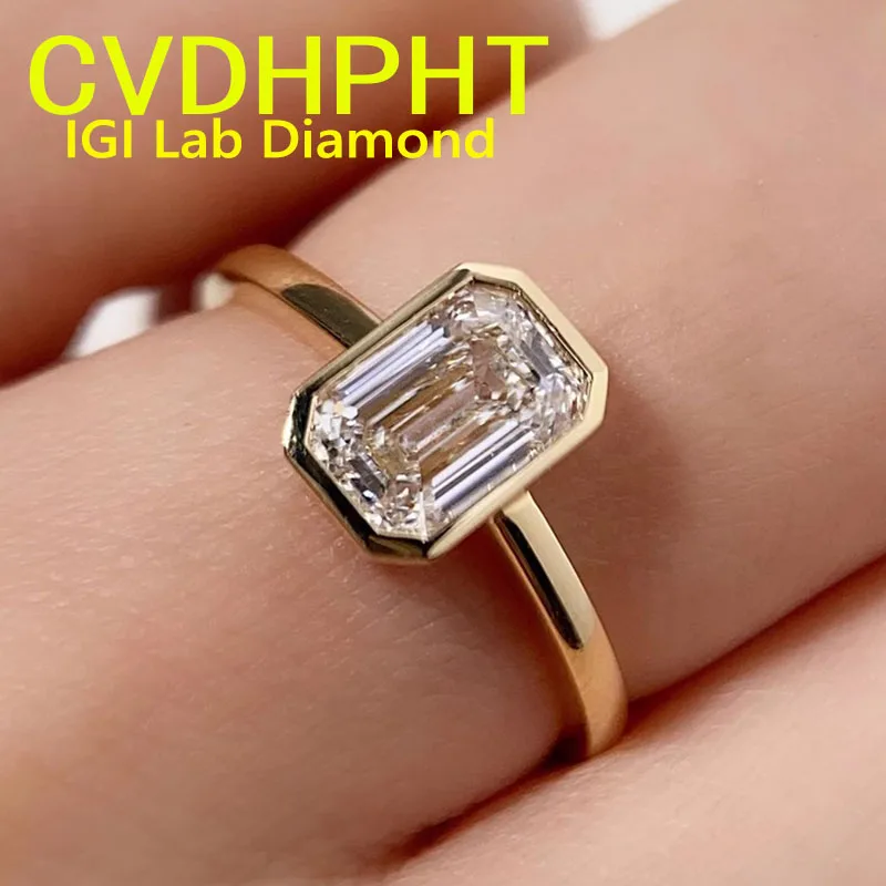 

IGI Lab Growing Diamond Ring Emerald shape D Color 1 2 3Ct Solid 14K Yellow Gold Ring Diamond wedding ring Factory Engagement