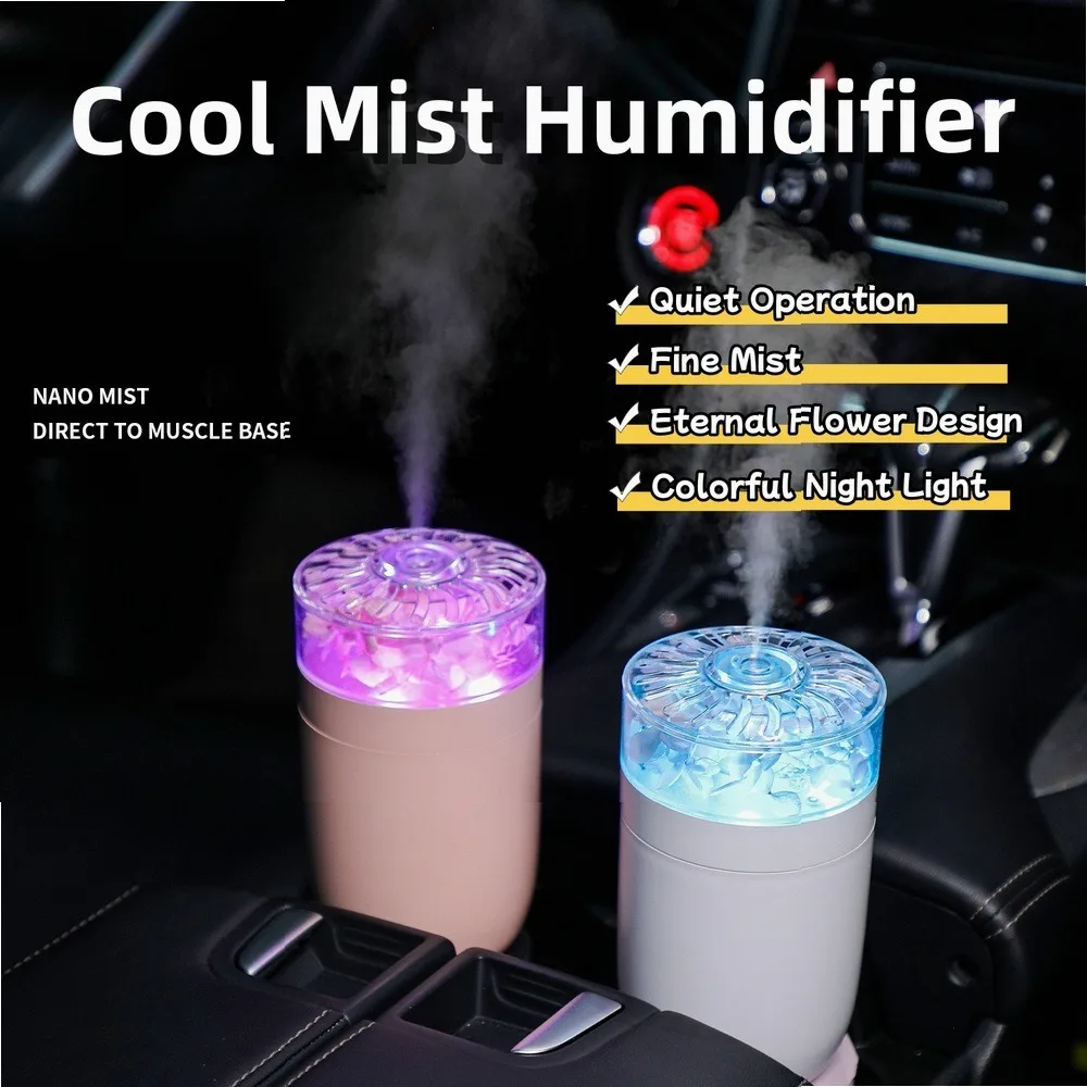 Warm Mist Humidifier for Bedroom with Colorful Night Light, Eternal Flower Aromatherapy Diffuser for Home Car Office