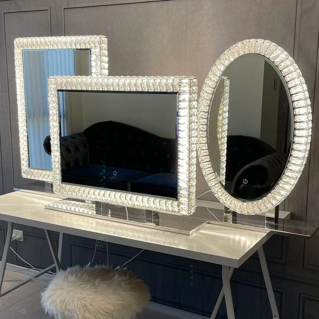 Bright Beauty Vanity Diamond Makeup Mirror Led Bathroom Mirror Crystal Diamond Vanity Mirror With Lights