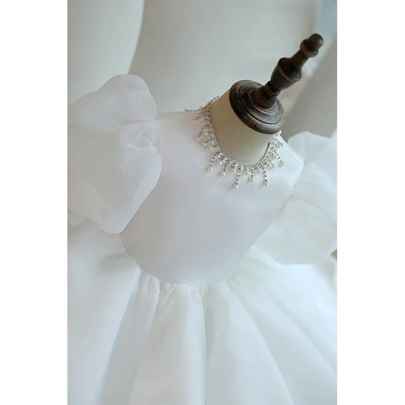 Infant Baby Girls 1st Year Birthday Dresses White Christening Gowns Beads Baby Baptism Clothes Lace Tutu Big Bow Princess Gown