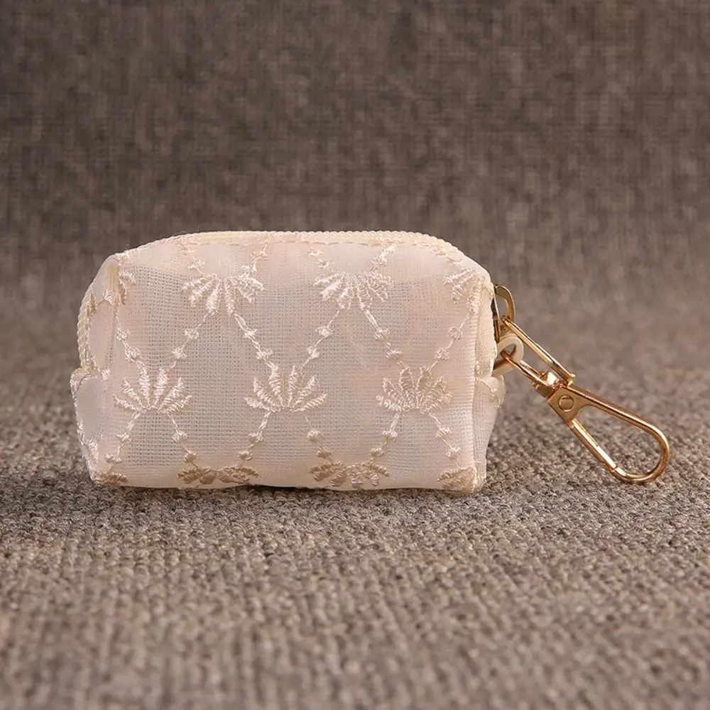 Lace Mesh Poop Bag Dispenser Keychain Clip Mini Size Poop Bag Holder Zipper Closure Portable Dog Poop Bag Pouch For Pet Travel