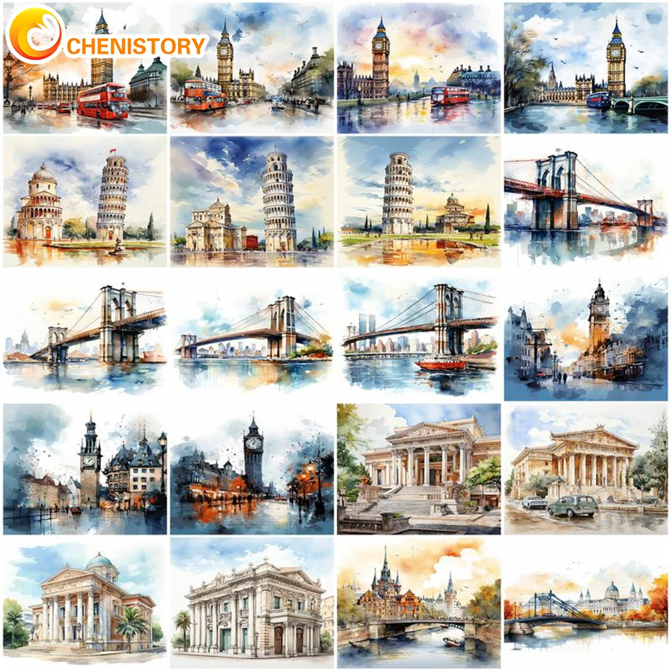 

CHENISTORY Pictures By Numbers Architectural Landscape Painting By Numbers For Home Decor Digital Painting Diy Crafts On Canvas