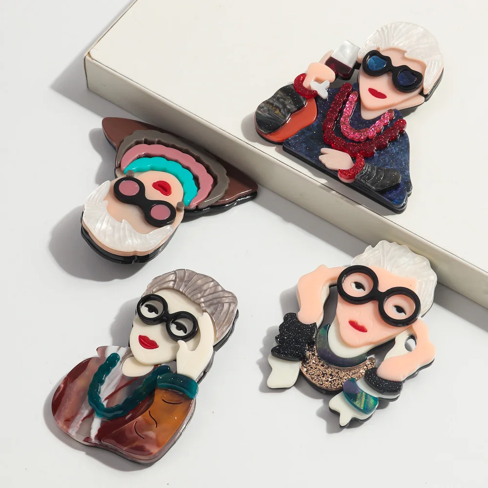 Vintage Acrylic Handmade Trendy Grandma Brooches for Women Elegant Lady Brooch Lapel Pins Clothing 2024 Trend Accessories