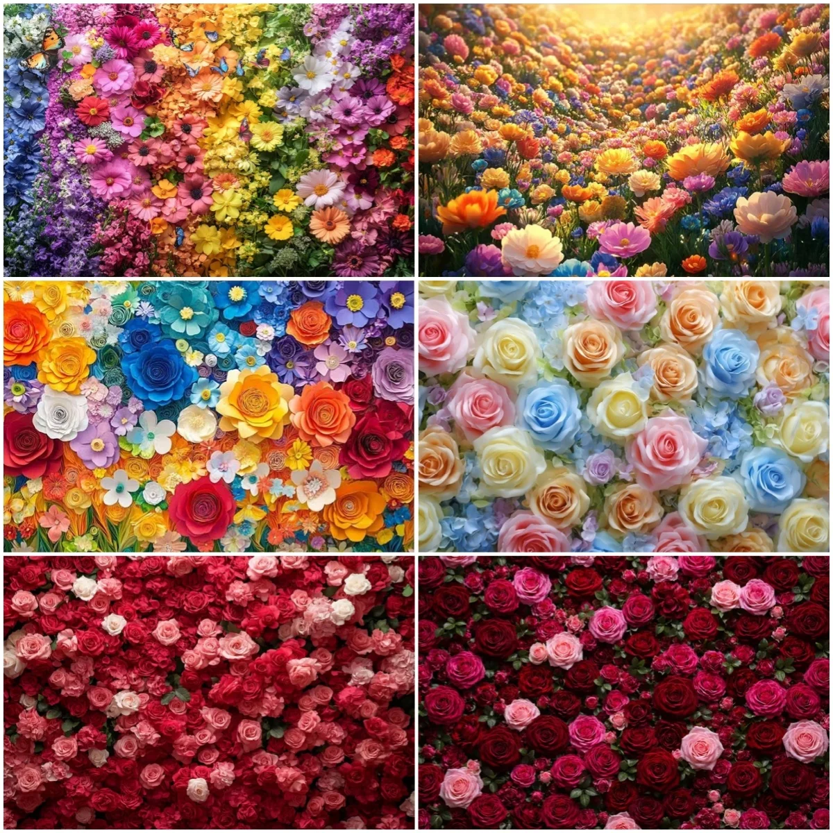 

Colorful Flower Background Floral Tea Party Decor Roses Artificial Flower Wall Backdrop Wedding Adult Portrait Photography Props