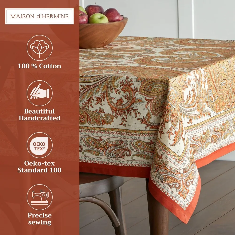 Toalha de mesa retangular de algodão 60x120 polegadas para outono, ação de graças, capa de mesa reutilizável diária