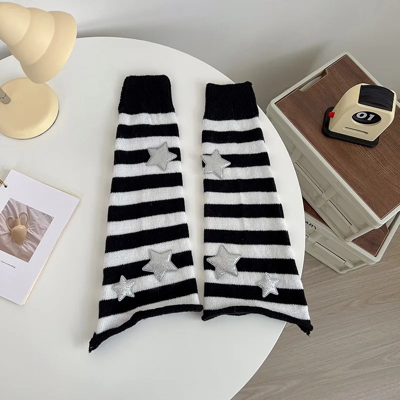 Damen Y2K Star Striped Leg Warmers Strick-Wadensocken Streetwear Stiefelüberzüge – Detail 6