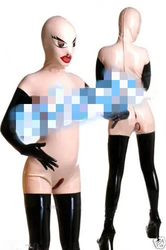 

Latex Rubber Suit Pink and Black Catsuit Full-body Hood Bodysuit Size XS- XXL Halloween