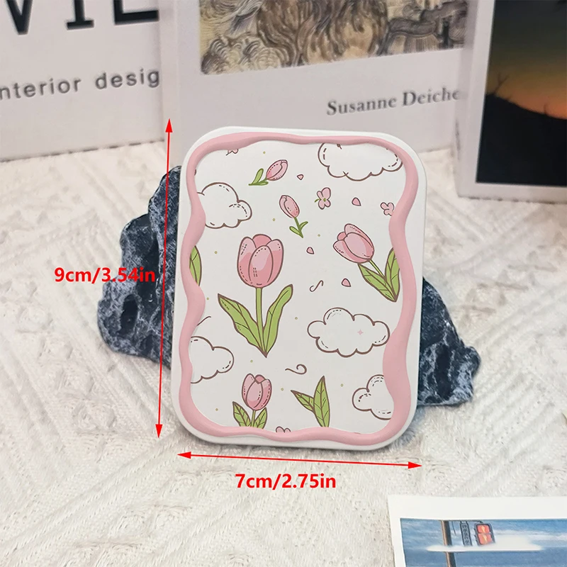 여성용 꽃 플립 탑 접이식 메이크업 거울, 휴대용 포켓 거울, 직사각형 화장품, 빗 포함 메이크업 거울